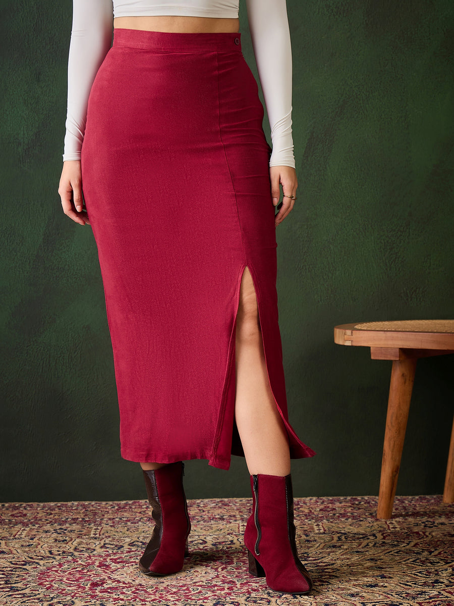 Women's Elegant Solid Color Side Slit Skirt