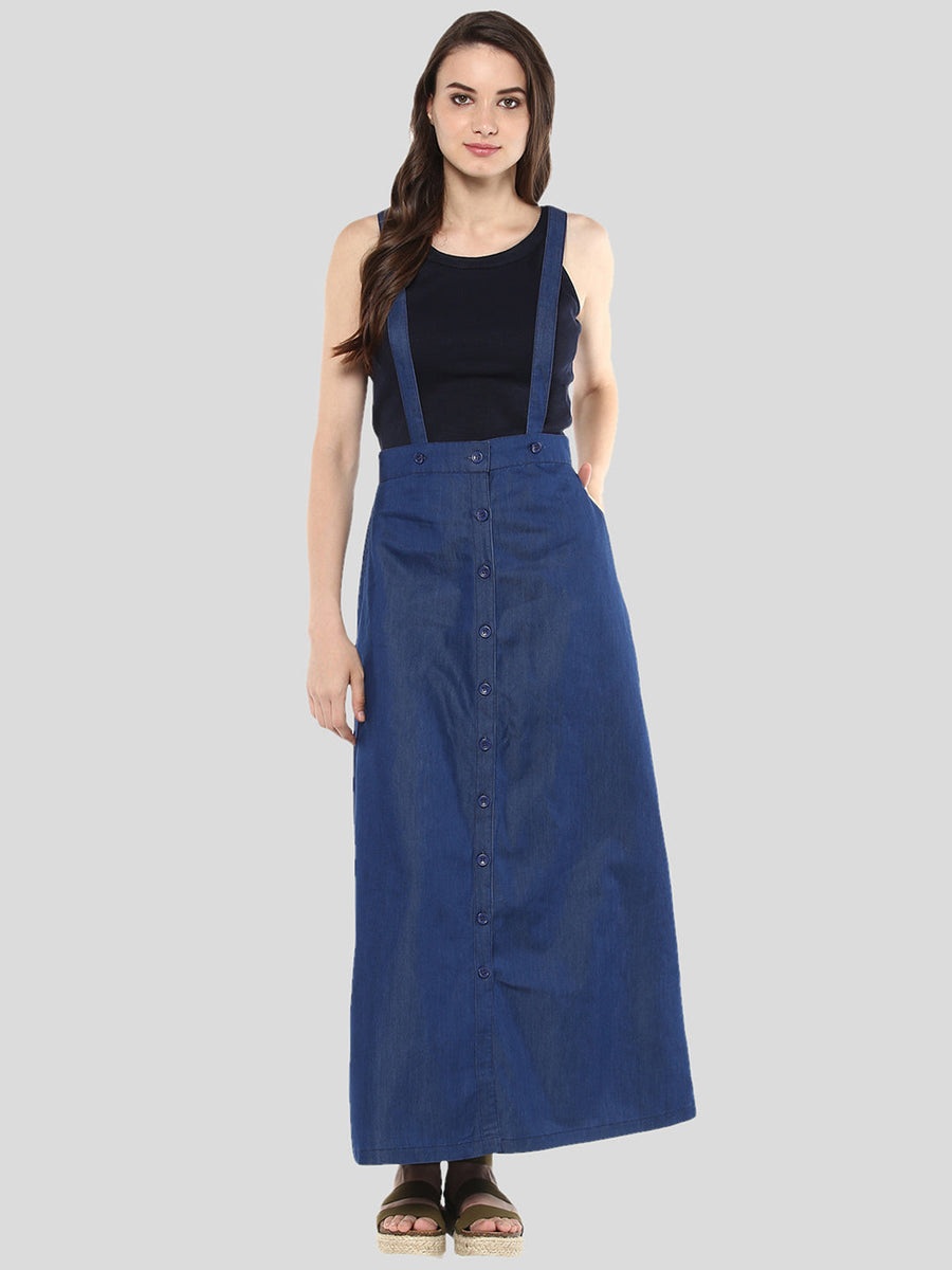 Denim Overall Skirt For Women Women's Denim Pinafore Dress  Adjustable  Strap, Stretch Fabric, Striped Seam Detail Ref.4047 Women's Overall Dress