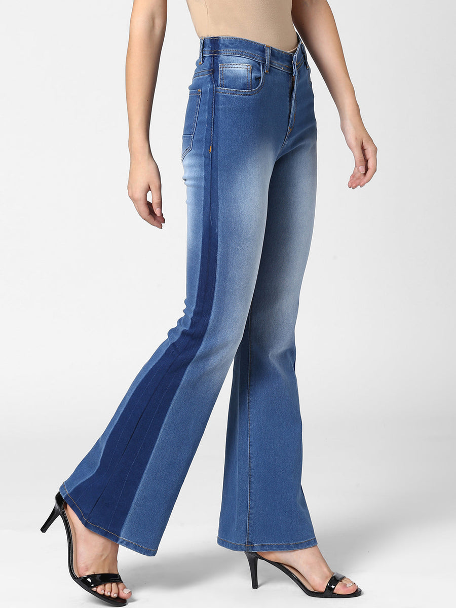 Side Stripe Buttoned Bootcut Jeans