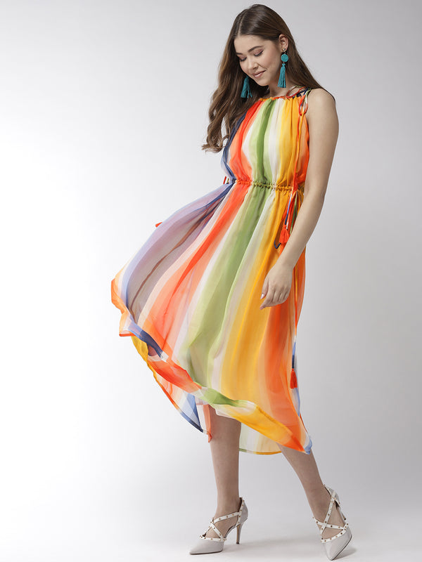 Women's Tie up Rainbow Print Maxi dress