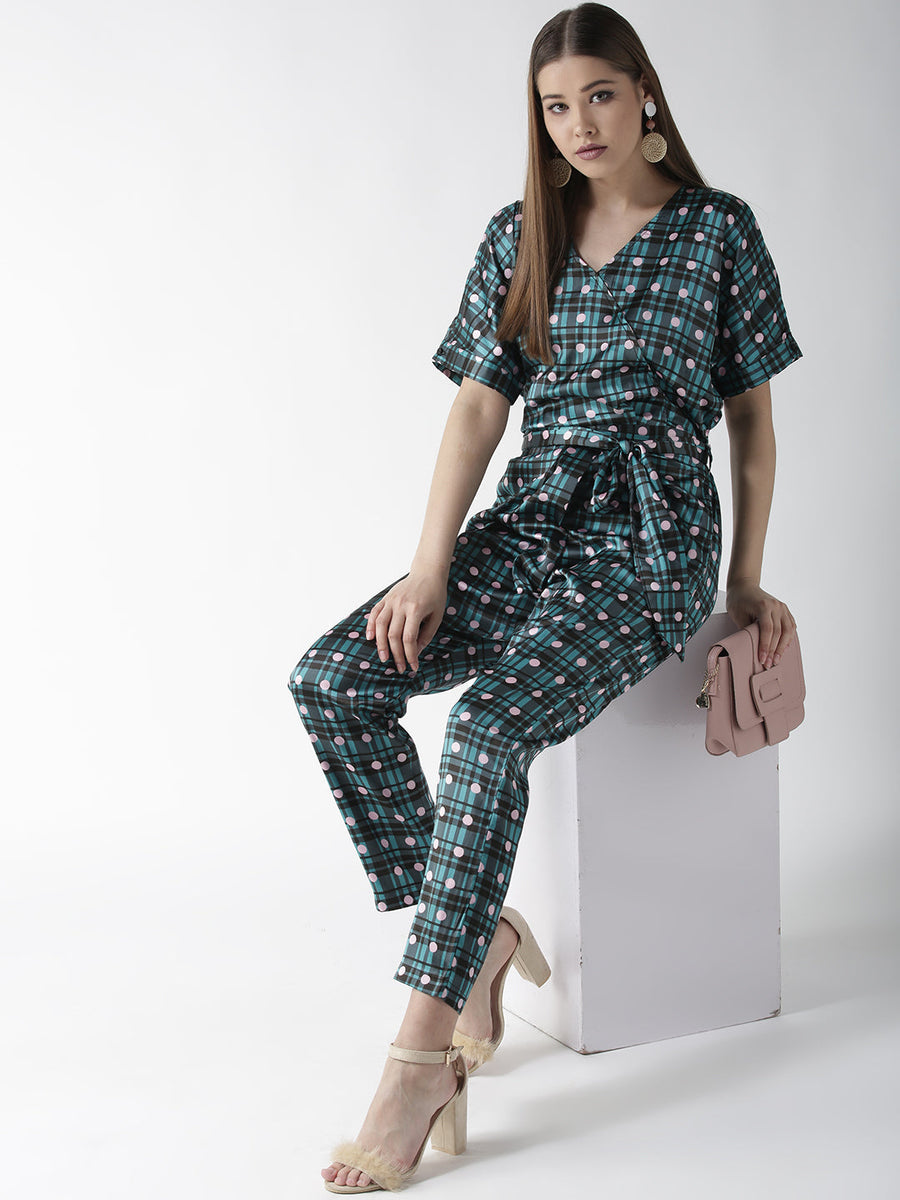 Women's Green Tie & Dye Rayon Printed Jumpsuit - Stylestone