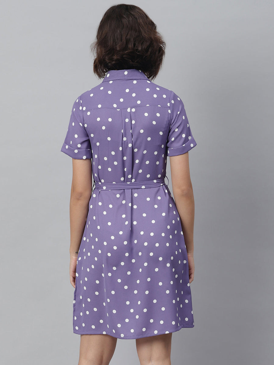 Women's Lavender Polka Shirt Dress with belt – Stylestone