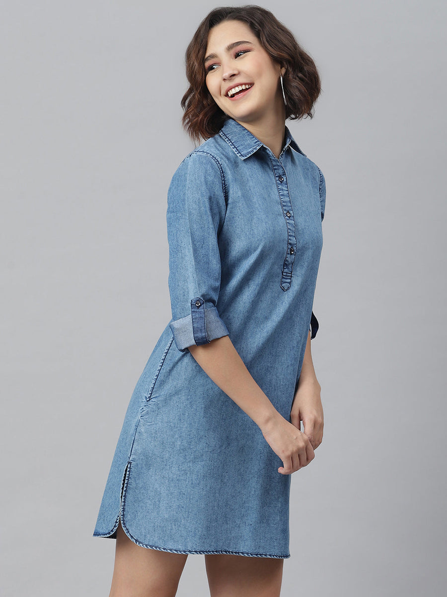 Women's Ice Blue Denim Shirt dress – Stylestone