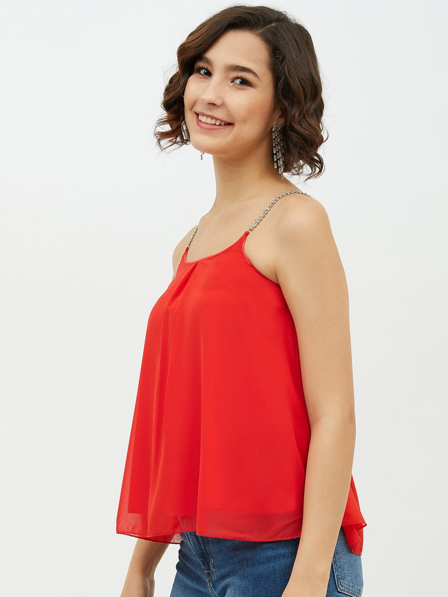 Women's Red top with embellished Strap Stylestone — free download