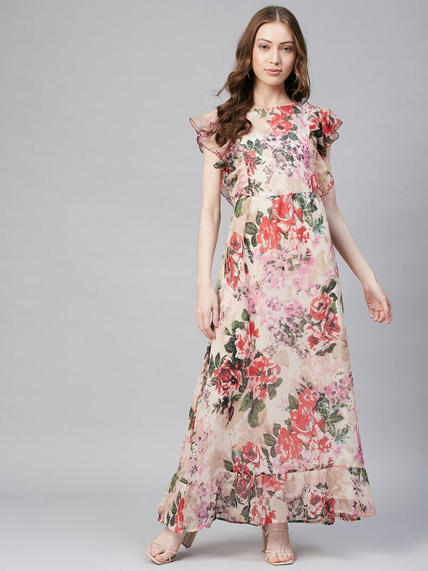 Women's Floral Chiffon Maxi Dress