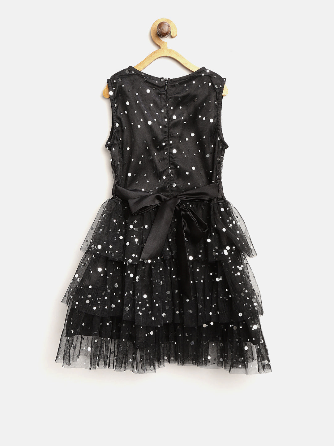 Girls MultiTier Embellished Black Net Party Dress