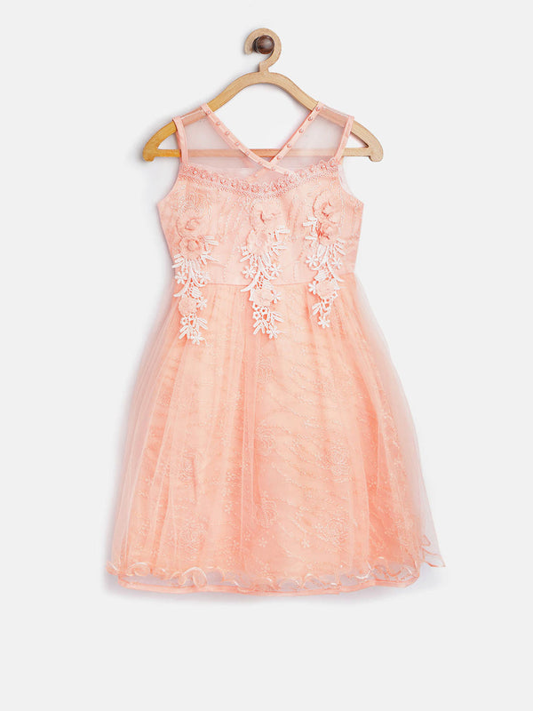 Girls Orange Flowers and Pearls embellished Party Dress