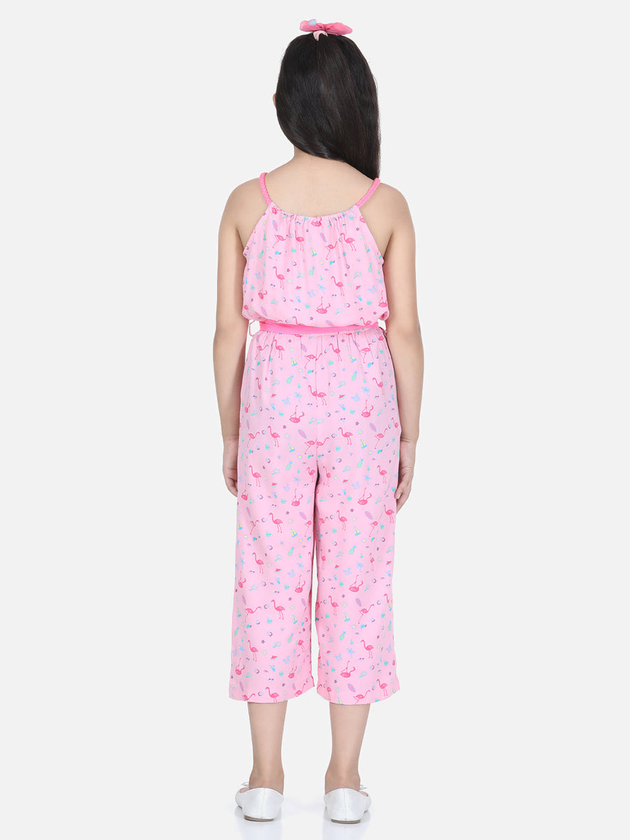 iDO Girls Pink Floral Jumpsuit With Belt