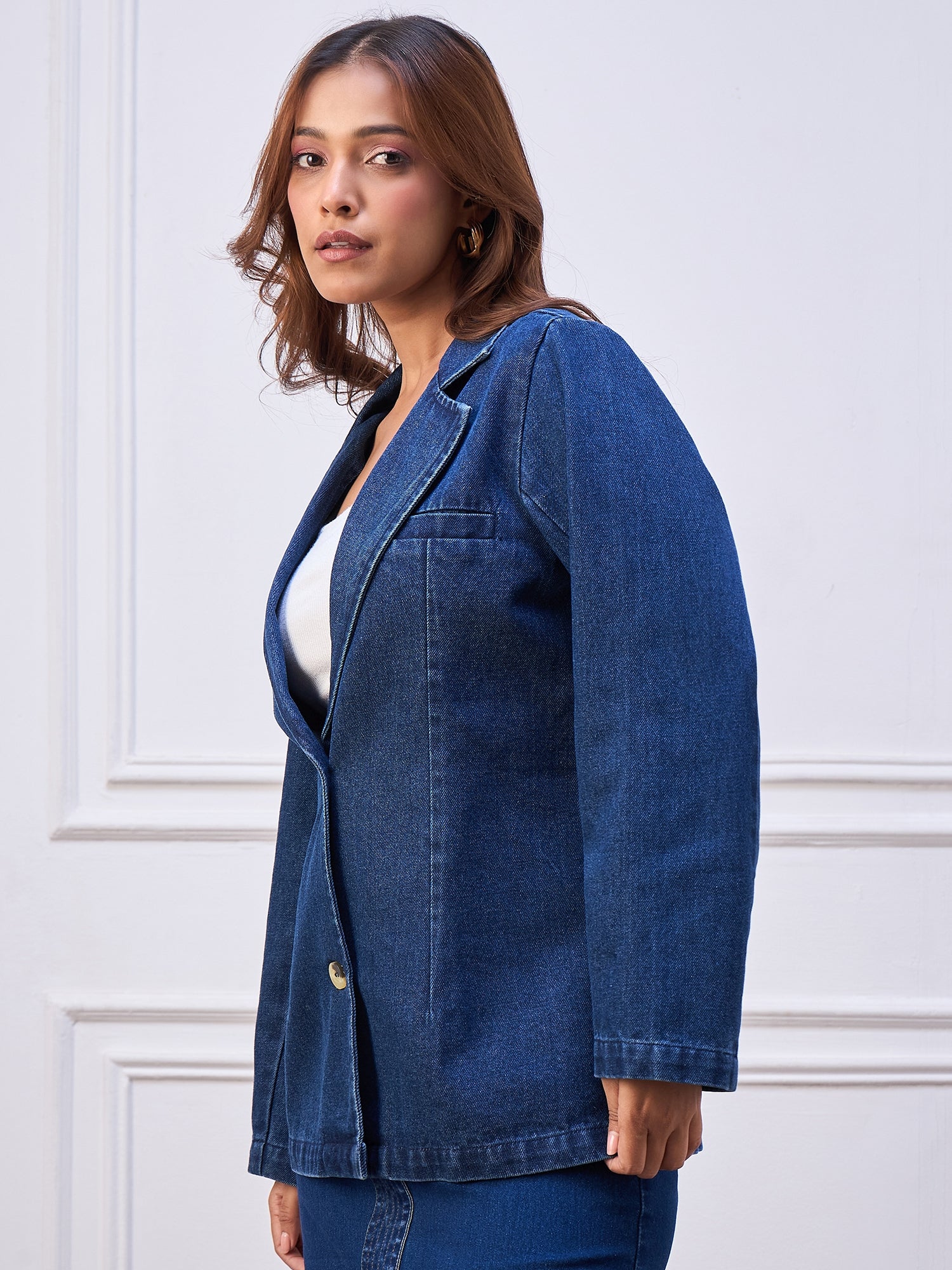 StyleStone Women's Denim Blazer Coat