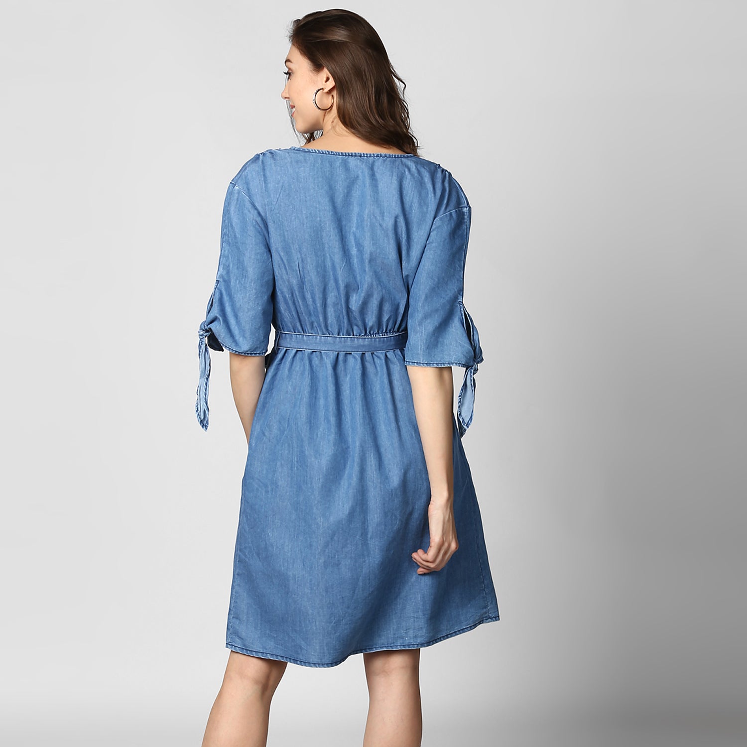 StyleStone Women Blue Solid Knee Length Wrap Dress