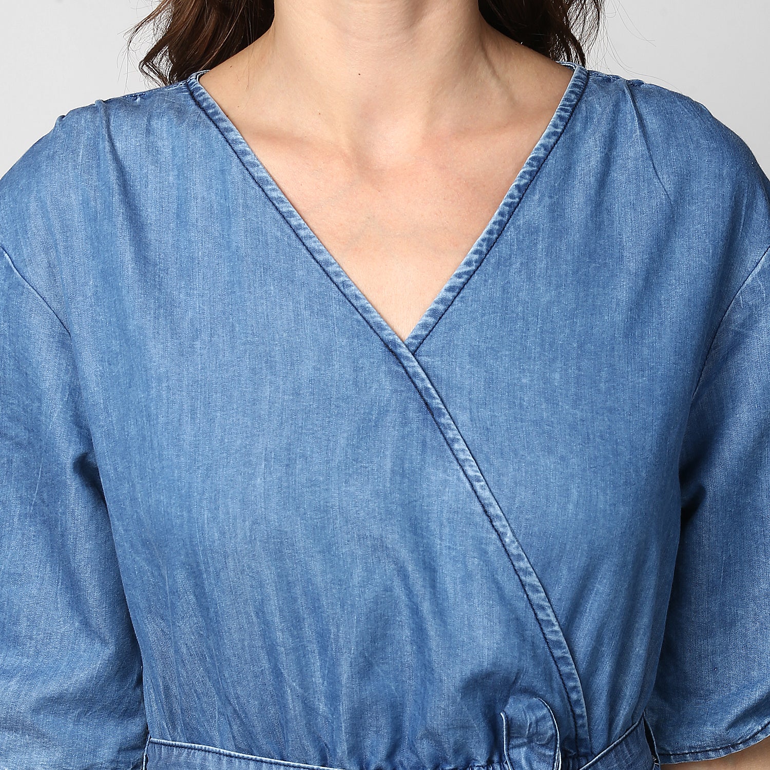 StyleStone Women Blue Solid Knee Length Wrap Dress