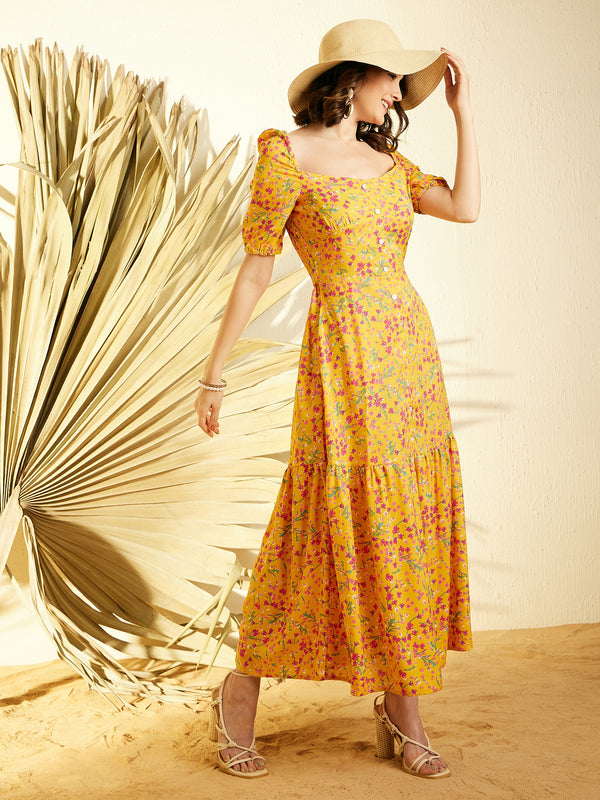 StyleStone Women's Yellow Floral Maxi Dress