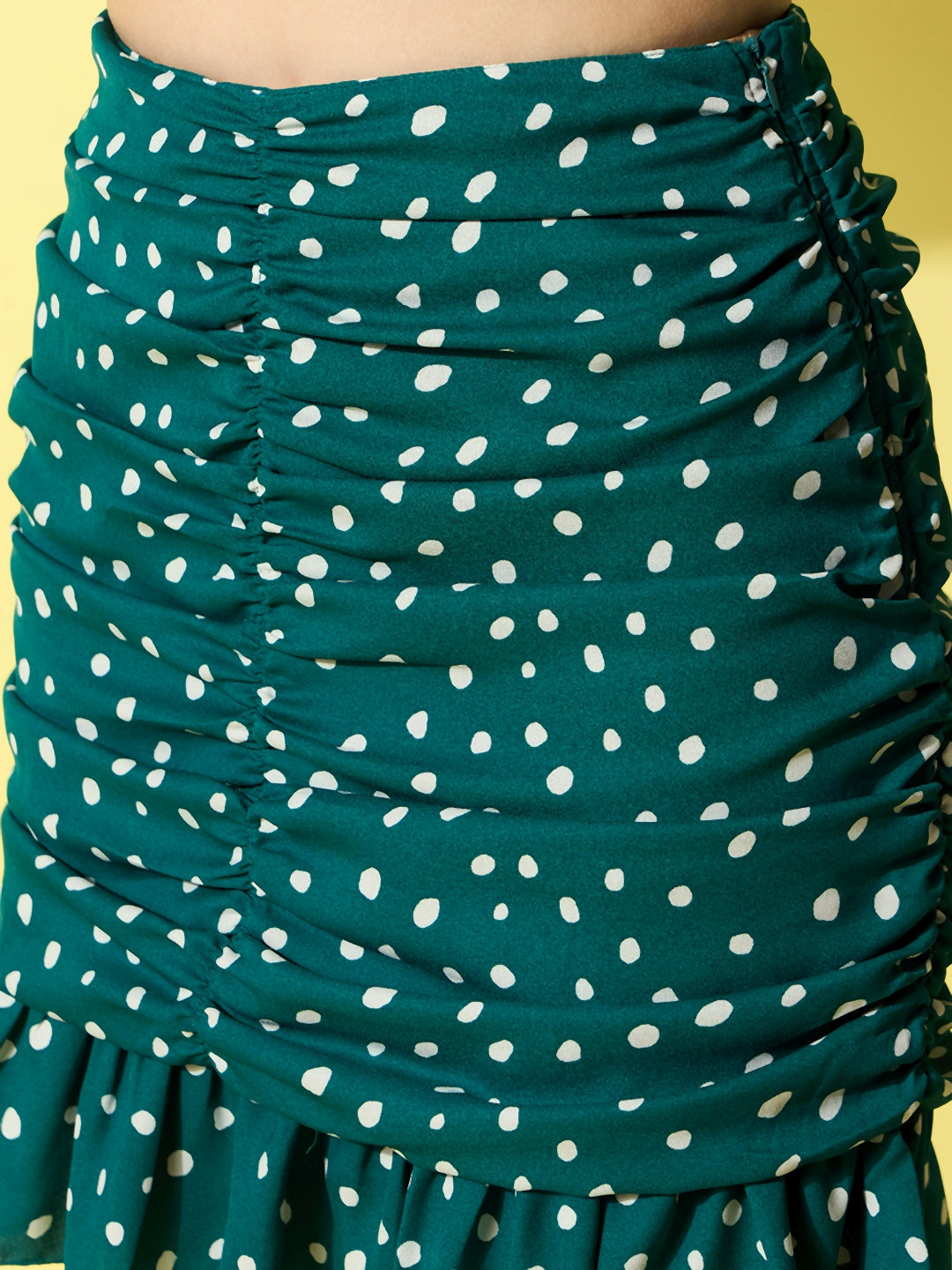 StyleStone Women's Green Polka Printed Top and Skirt Set
