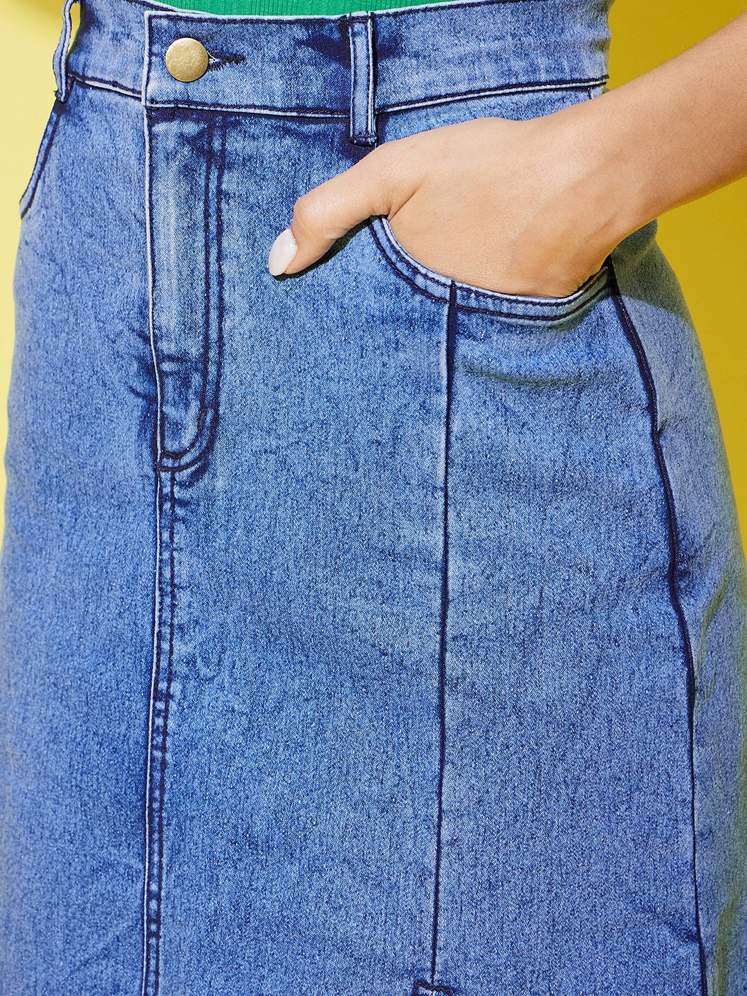 StyleStone Women's Denim Midi Skirt with Side Slit