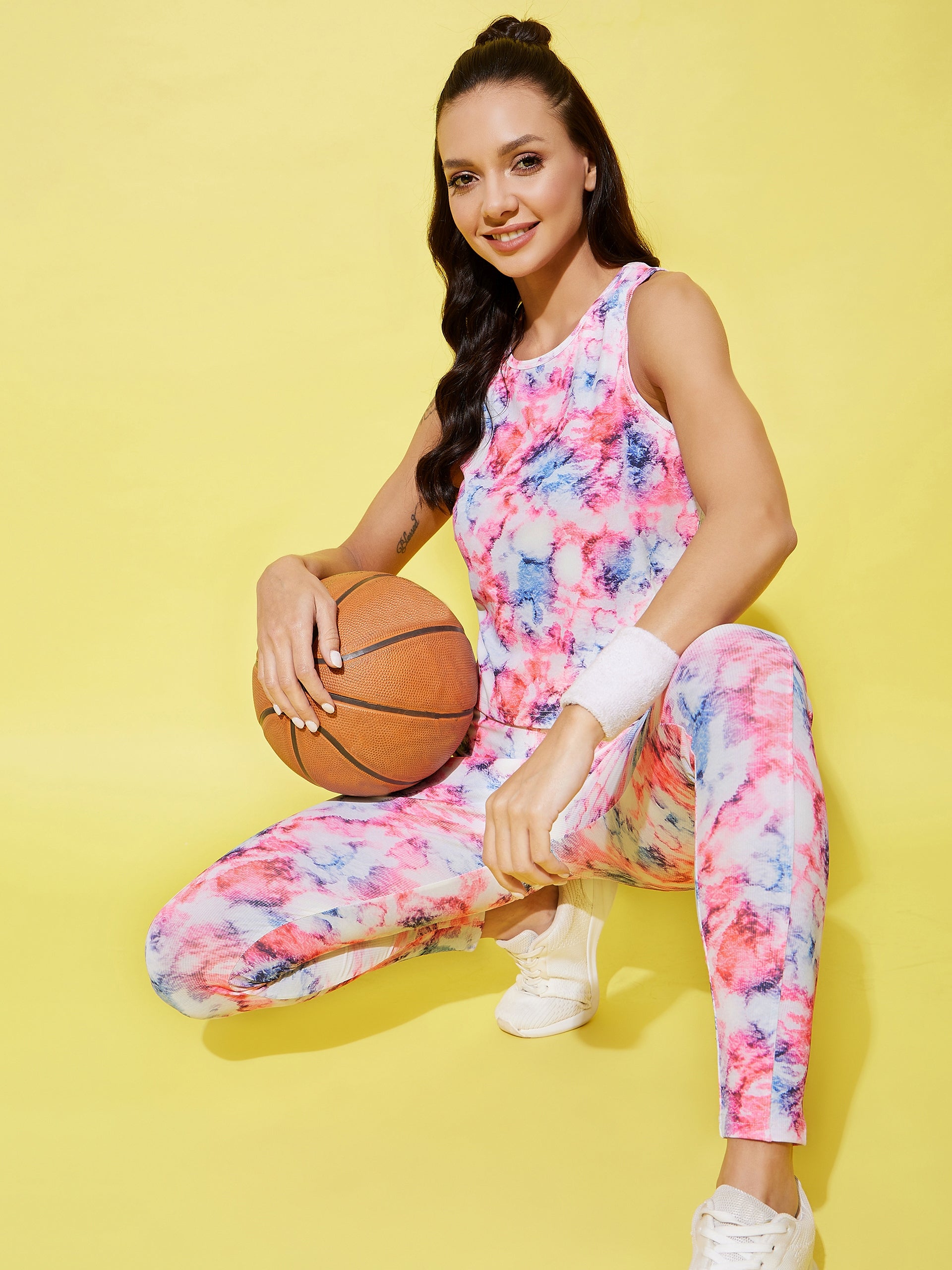 StyleStone Women's Multi Colored Printed Gym Wear Set