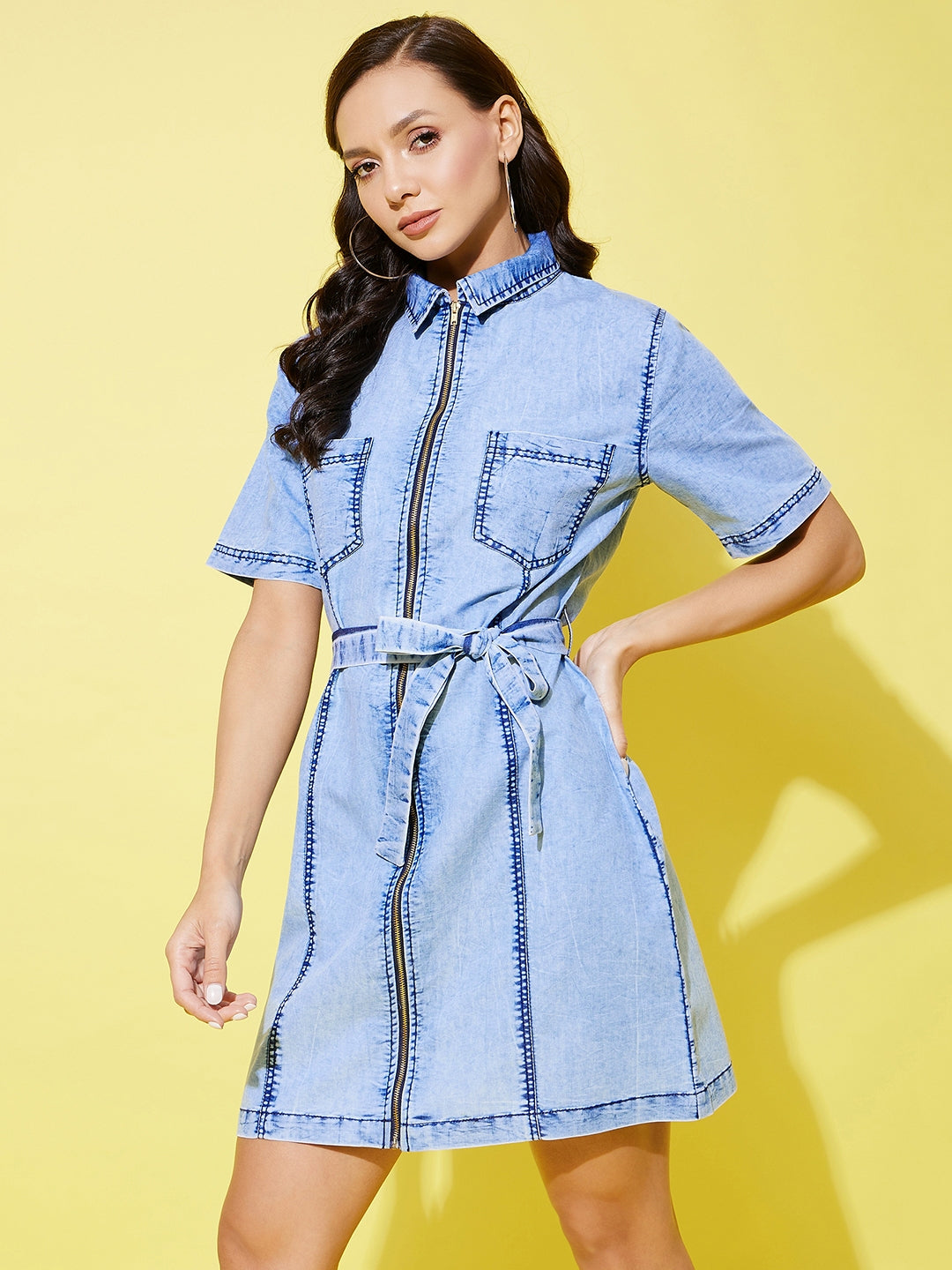 StyleStone Women's Denim Dress with Front Zip – Stylestone