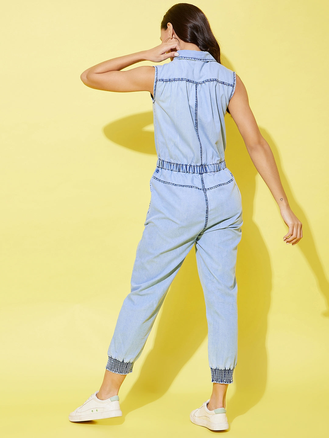 StyleStone Women's Denim Jogger Style Jumpsuit