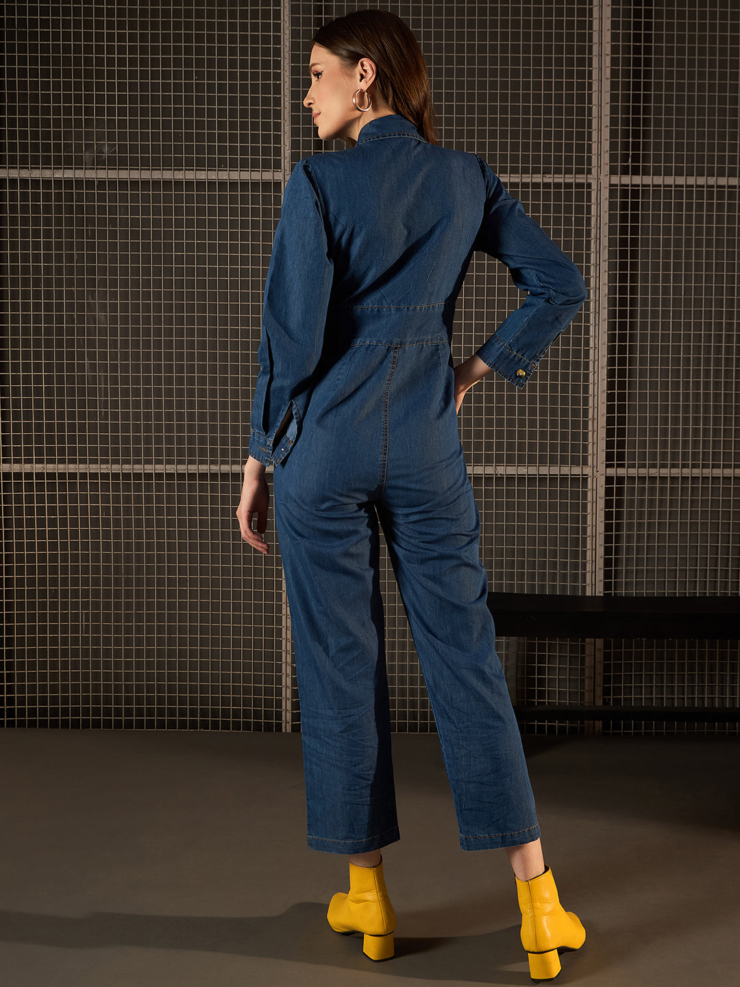 StyleStone Women's Side Button Denim Jumpsuit