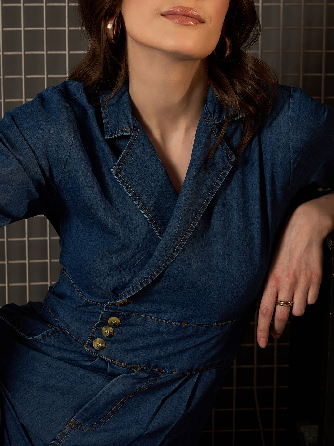 StyleStone Women's Side Button Denim Jumpsuit