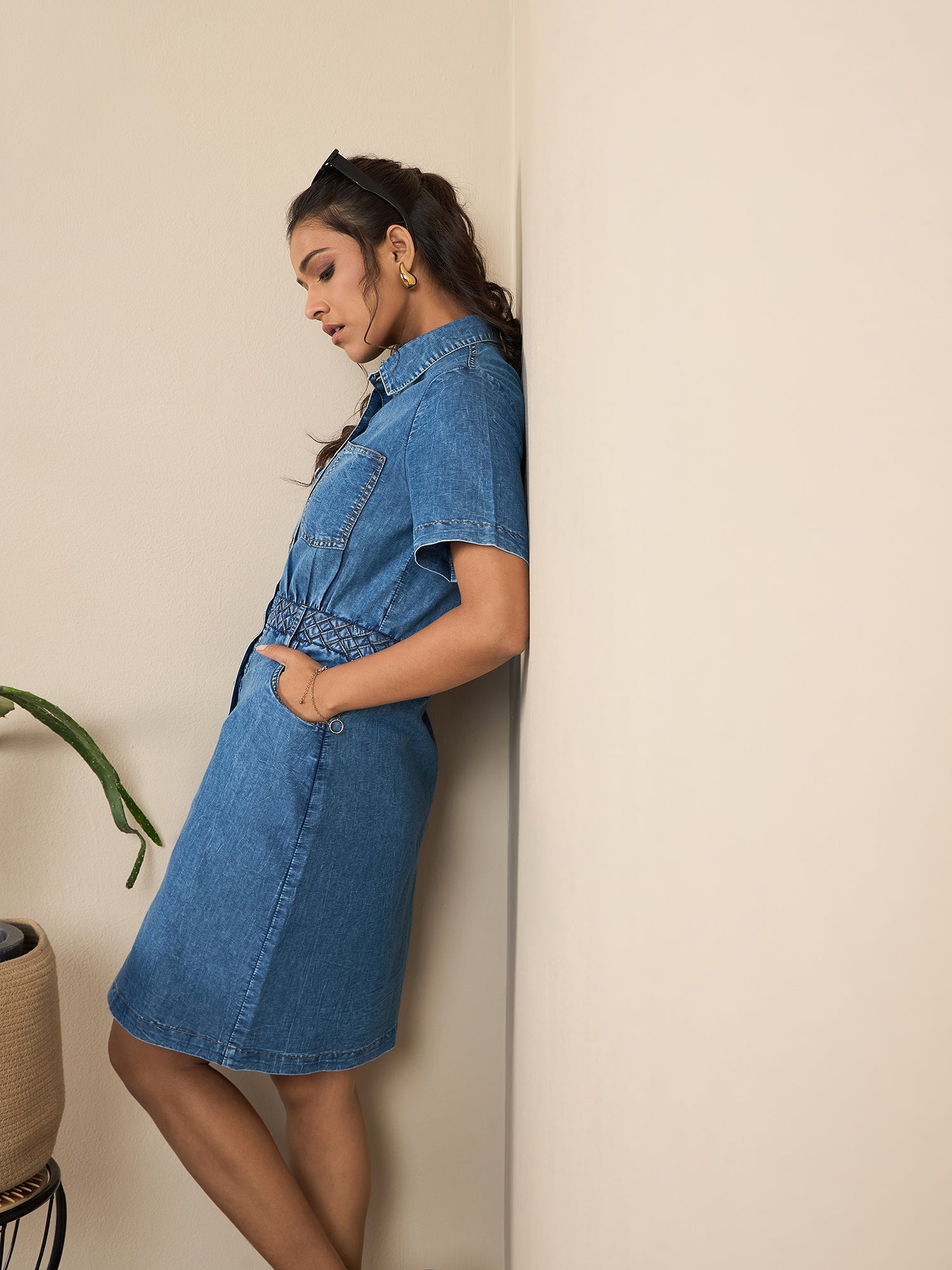 stylestone denim dress Buy StyleStone Women's Waist Fitted Denim Midi Dress (S) Online