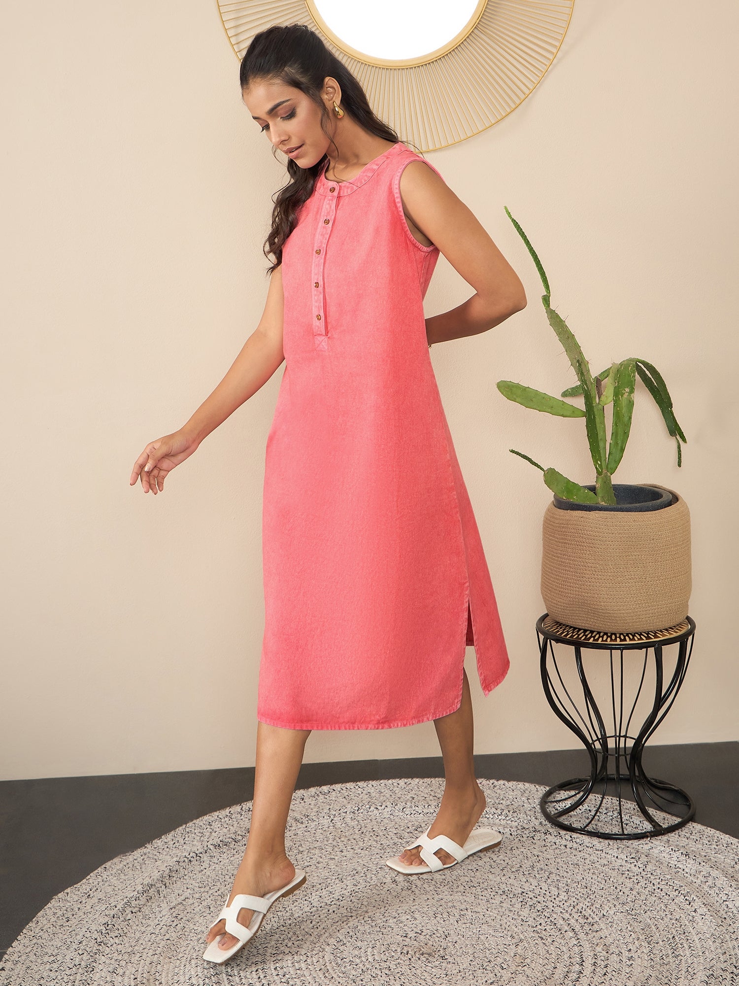 StyleStone Women's Pink Denim Kurta style Dress
