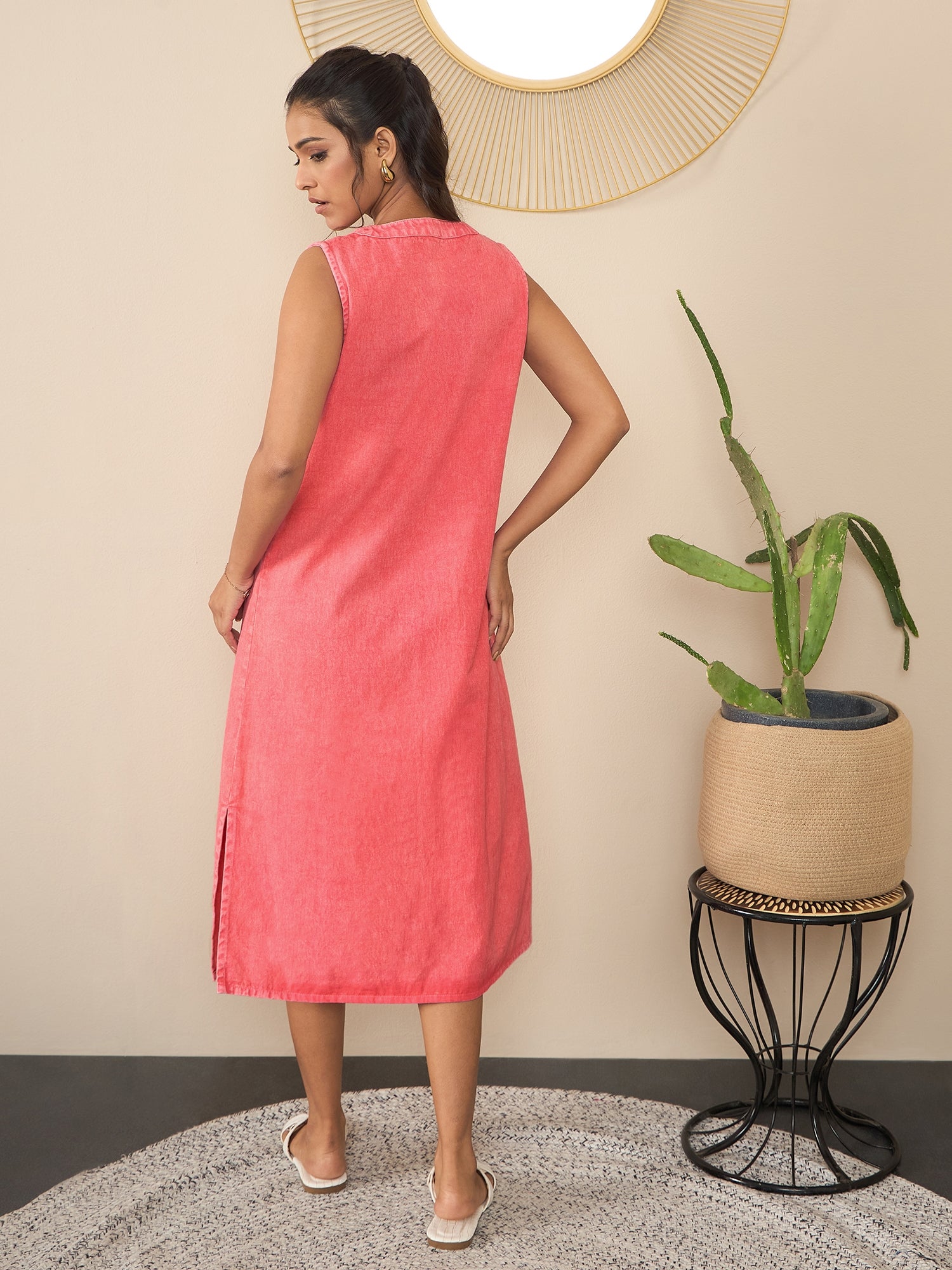 StyleStone Women's Pink Denim Kurta style Dress