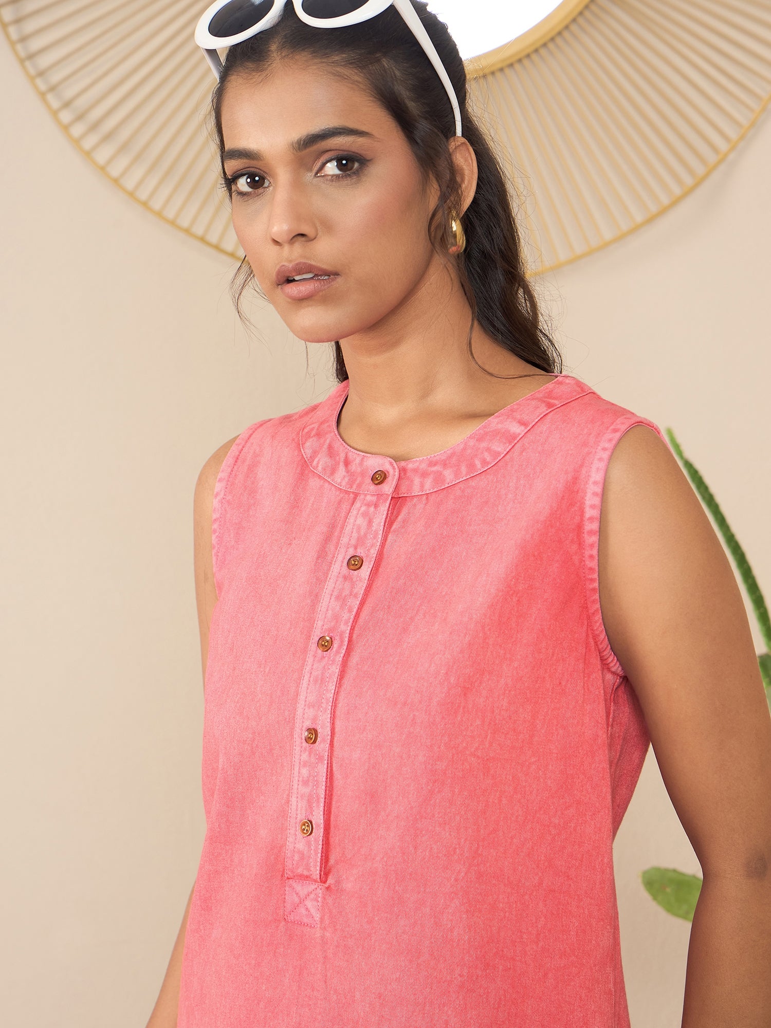 StyleStone Women's Pink Denim Kurta style Dress