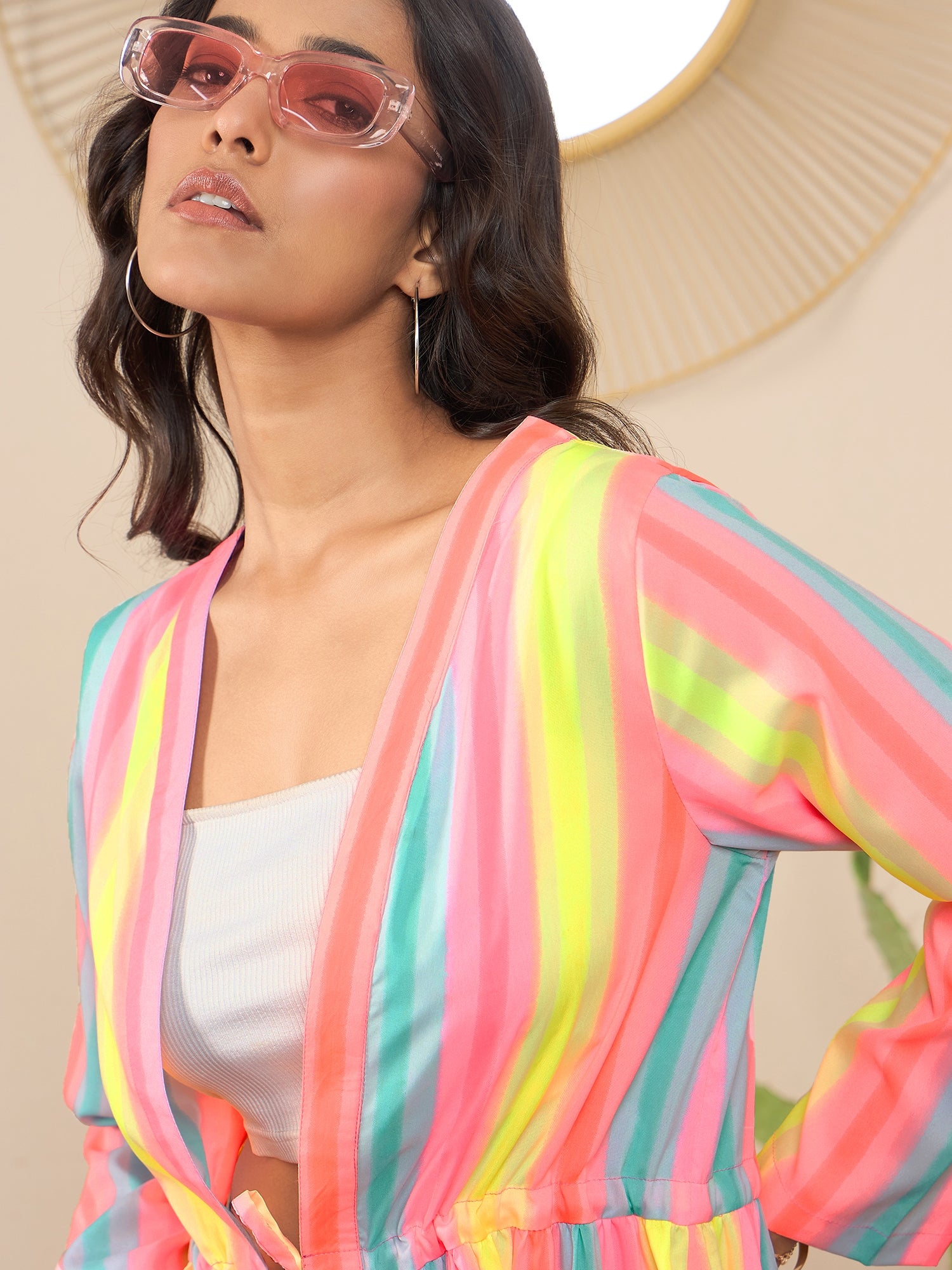 StyleStone Women's Bright Rainbow Printed Shrug Coverup