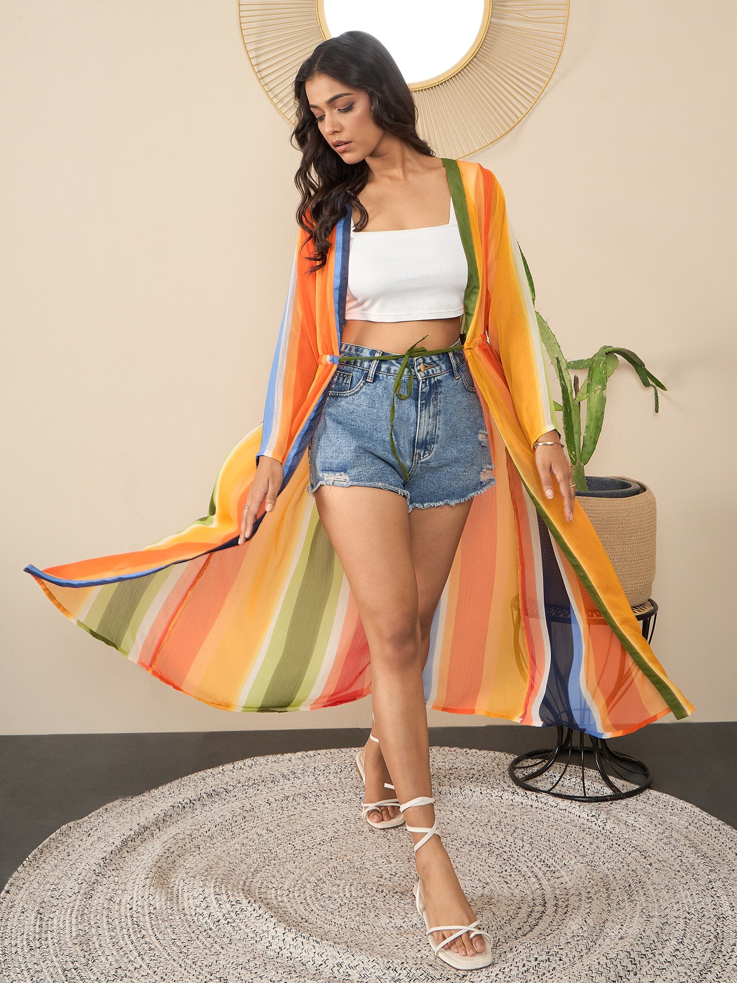 StyleStone Women's Bright Rainbow Printed Shrug Coverup