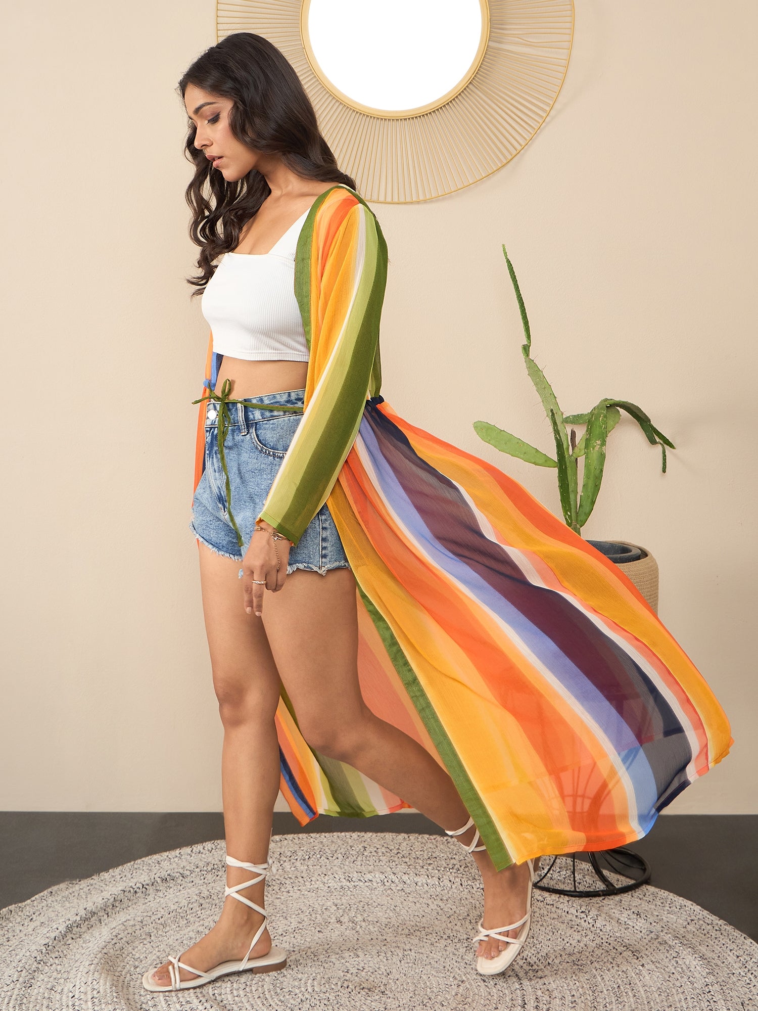 StyleStone Women's Bright Rainbow Printed Shrug Coverup