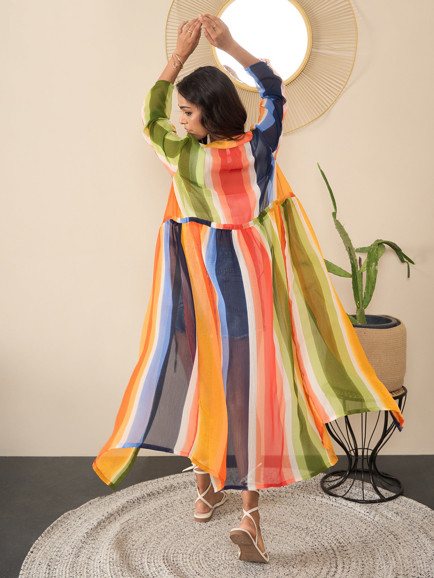 StyleStone Women's Bright Rainbow Printed Shrug Coverup