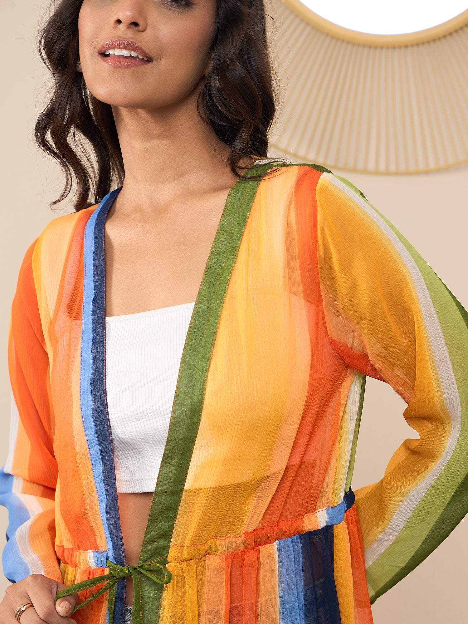 StyleStone Women's Bright Rainbow Printed Shrug Coverup