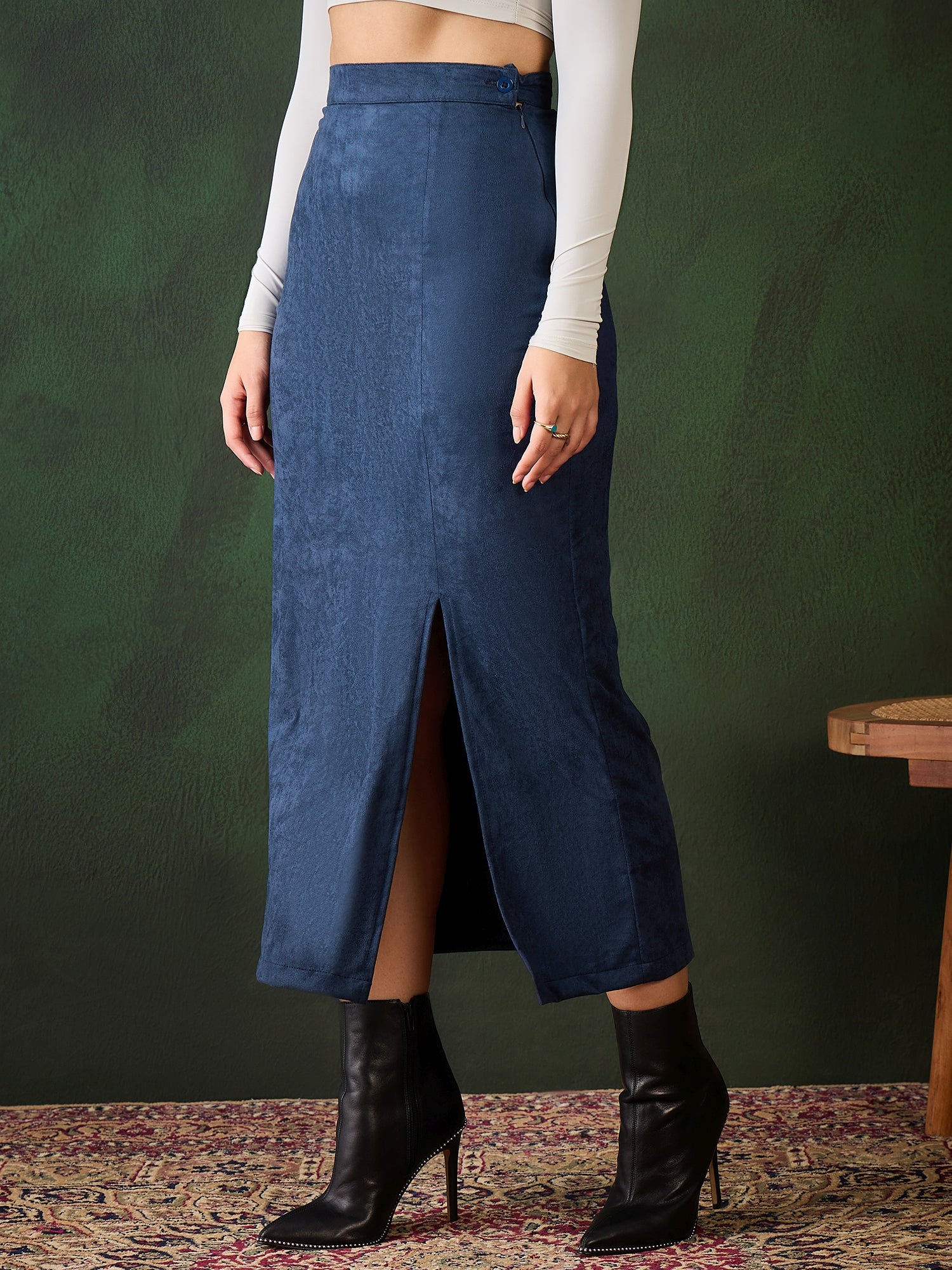 StyleStone Women's Suede Skirt with Side Slit