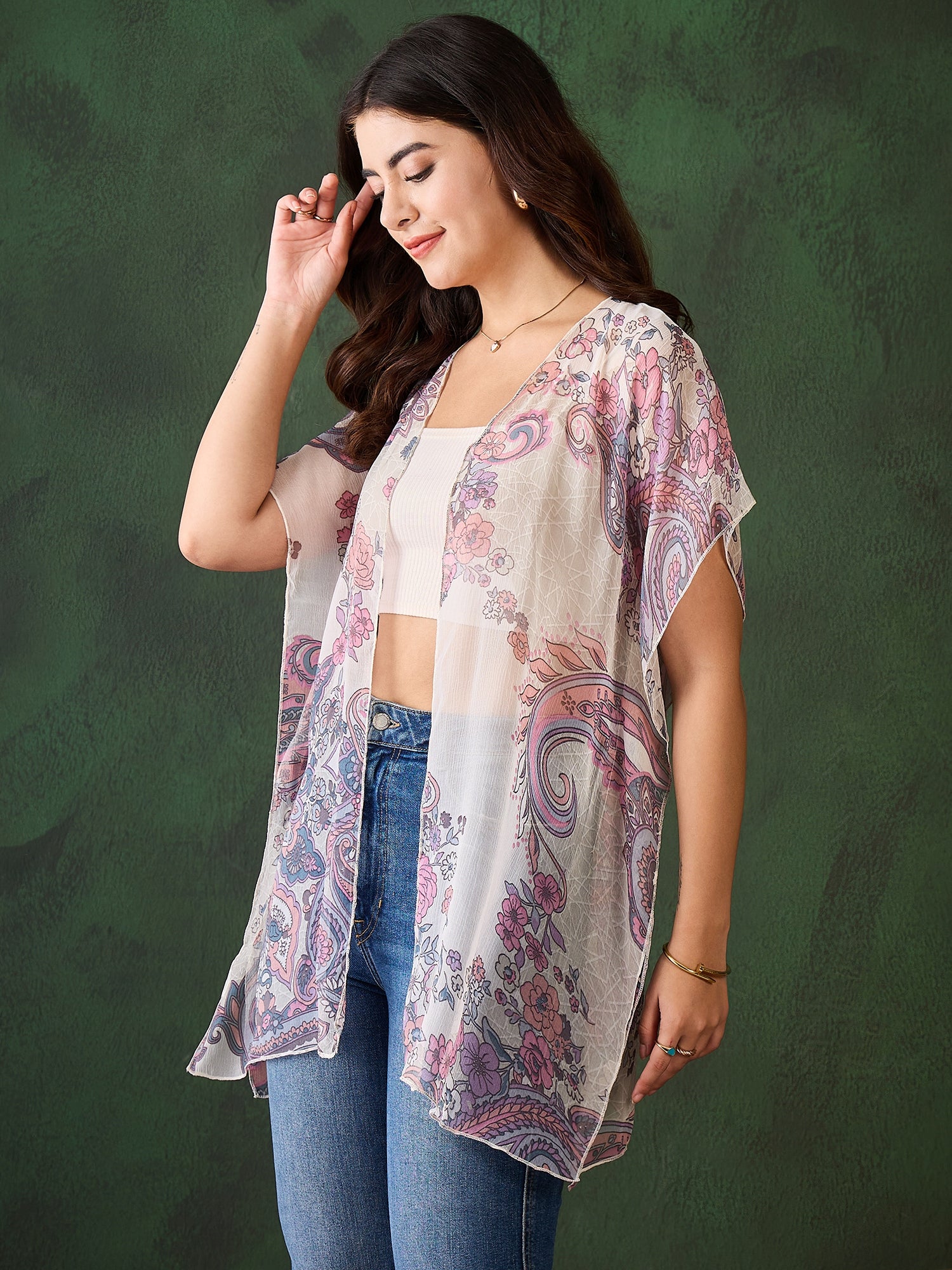StyleStone Women's Printed Chiffon Shrug