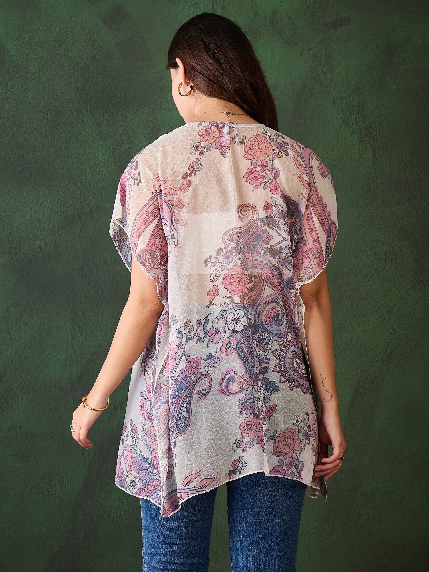 StyleStone Women's Printed Chiffon Shrug