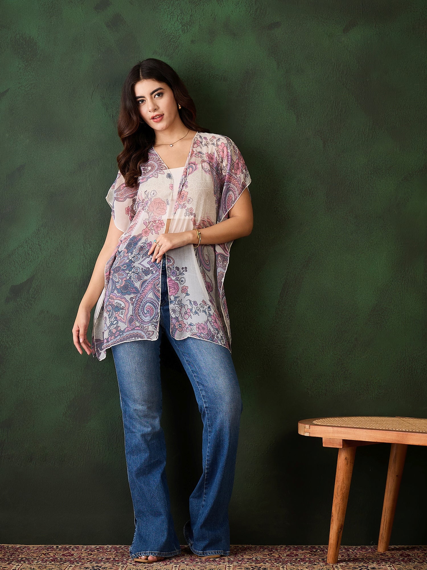 StyleStone Women's Printed Chiffon Shrug