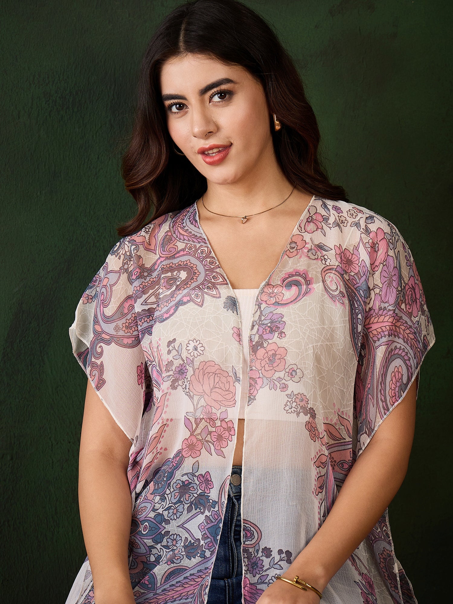 StyleStone Women's Printed Chiffon Shrug