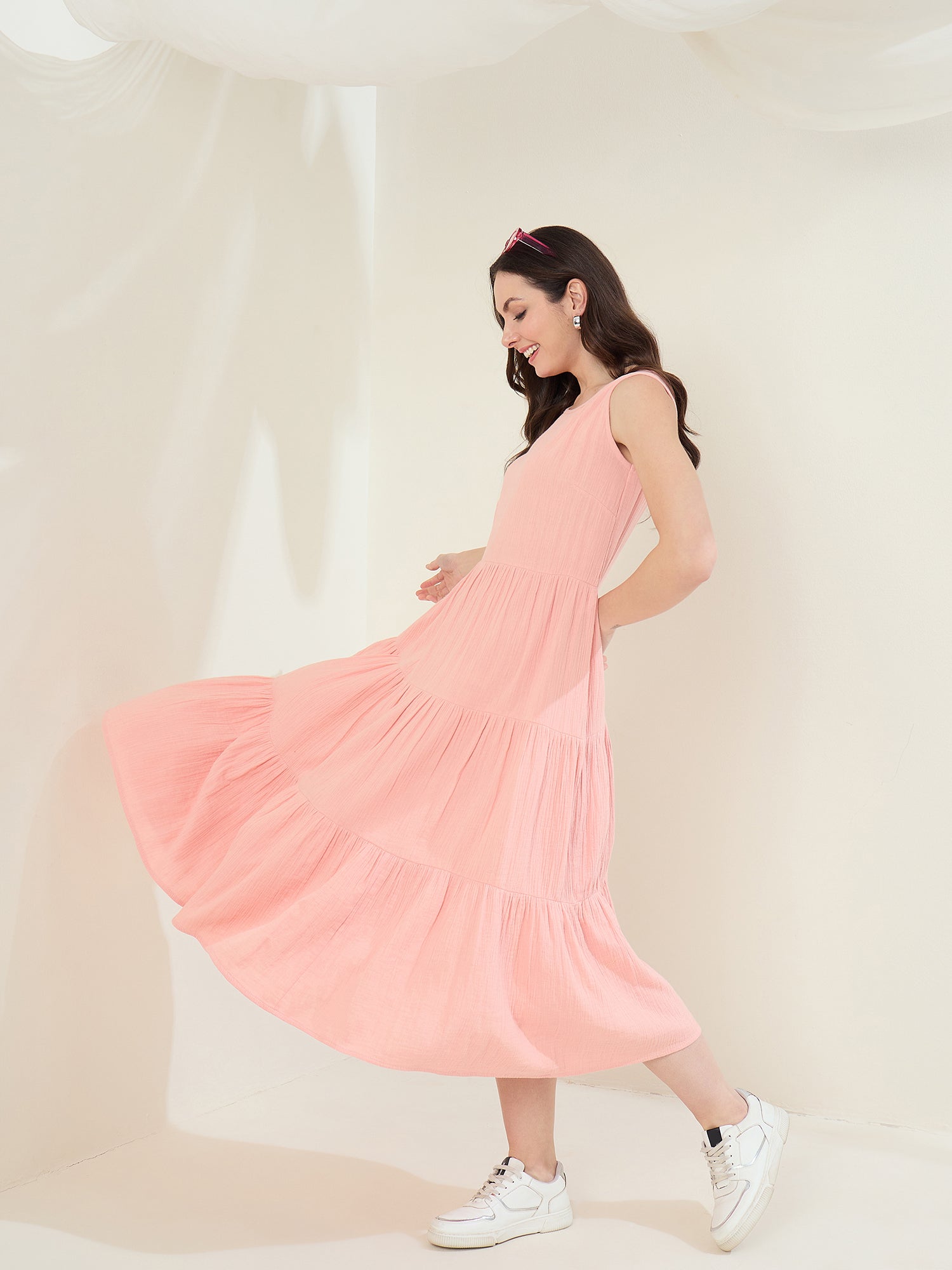 StyleStone Women's Cotton Gauze Tiered Dress
