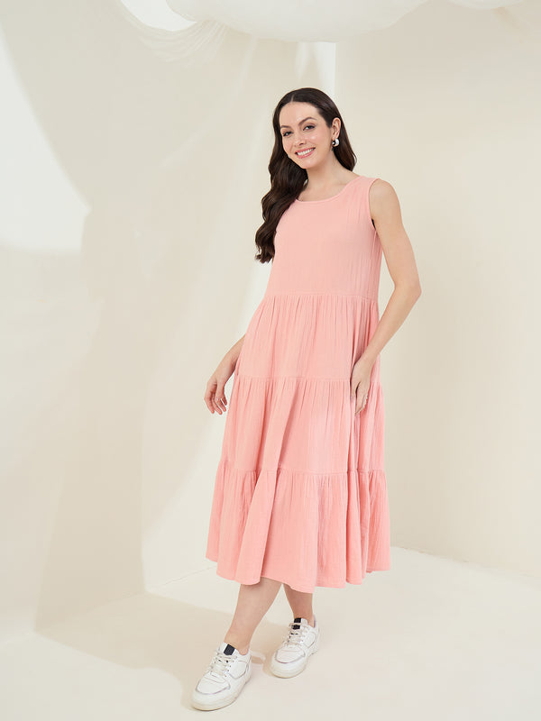 StyleStone Women's Cotton Gauze Tiered Dress