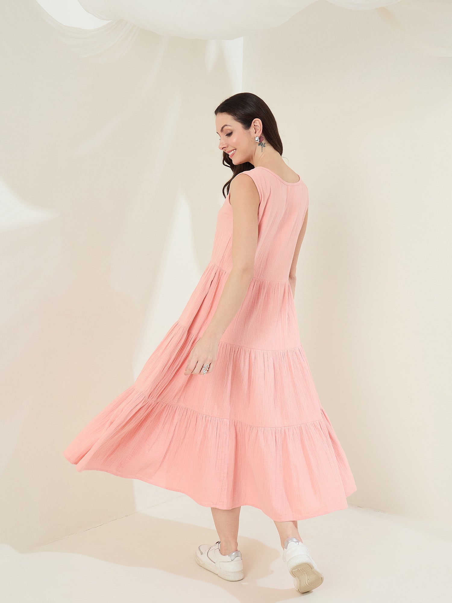 StyleStone Women's Cotton Gauze Tiered Dress