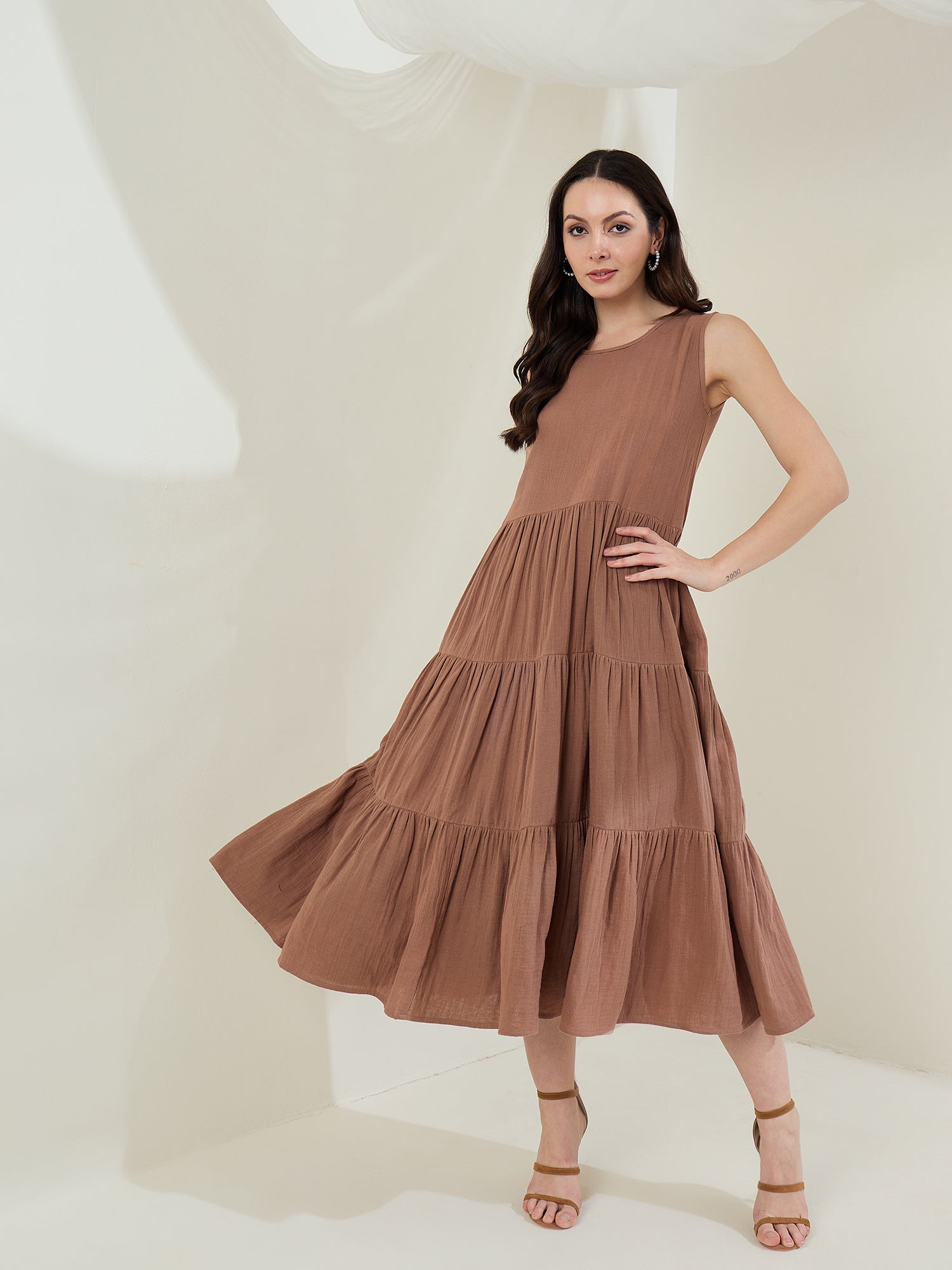 StyleStone Women's Cotton Gauze Tiered Dress