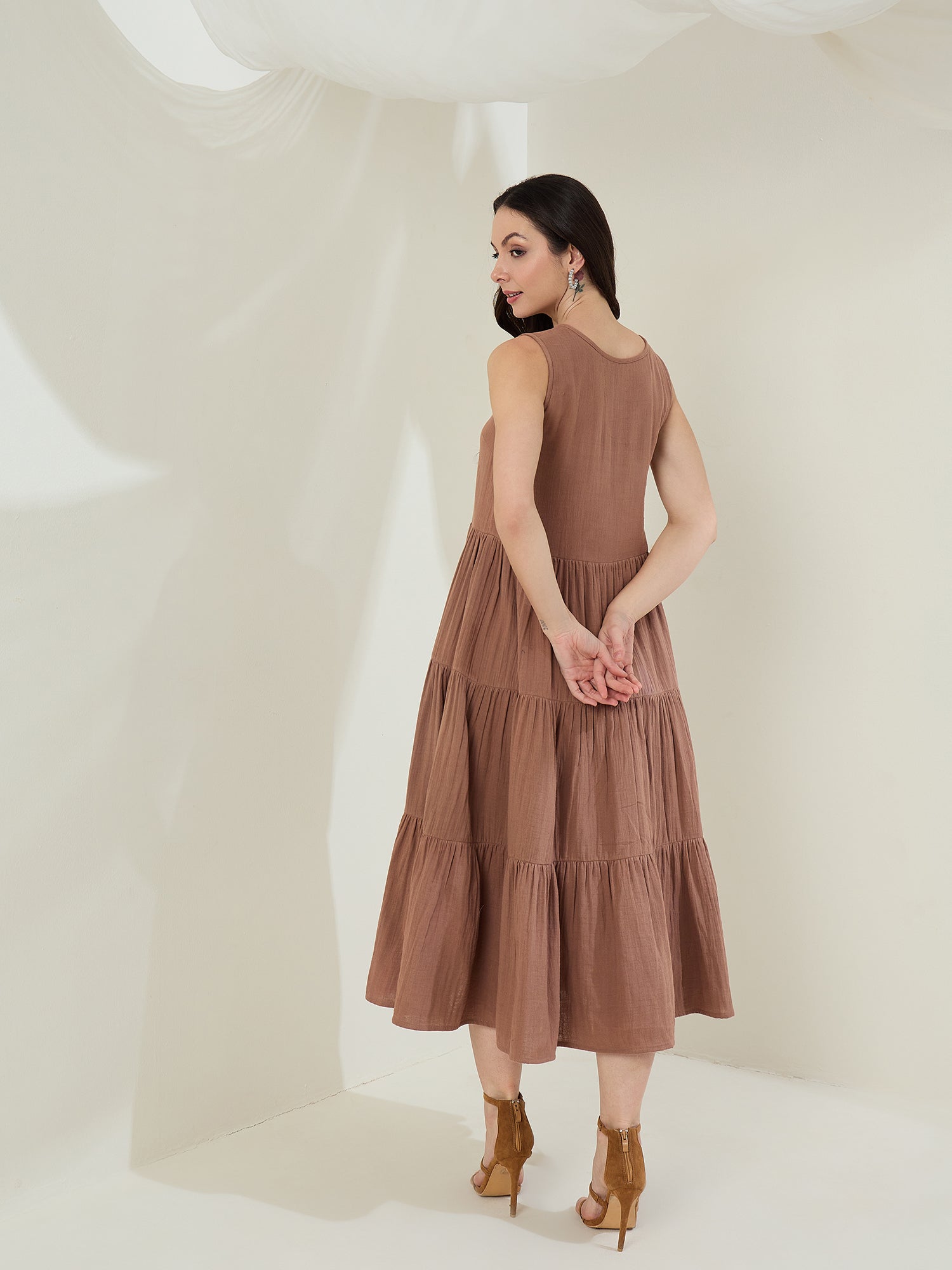 StyleStone Women's Cotton Gauze Tiered Dress