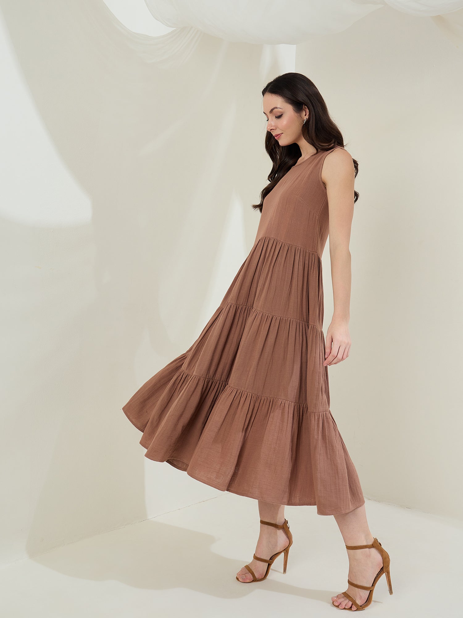StyleStone Women's Cotton Gauze Tiered Dress
