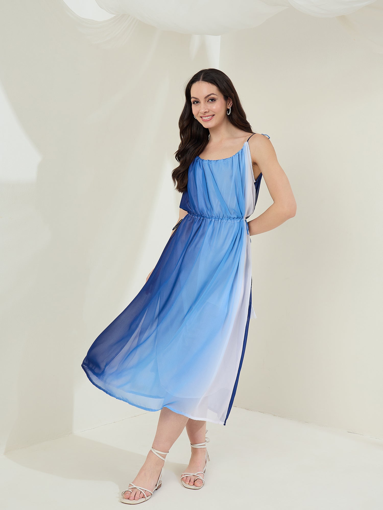 StyleStone Women's Georgette Printed Dress with Drawstrings