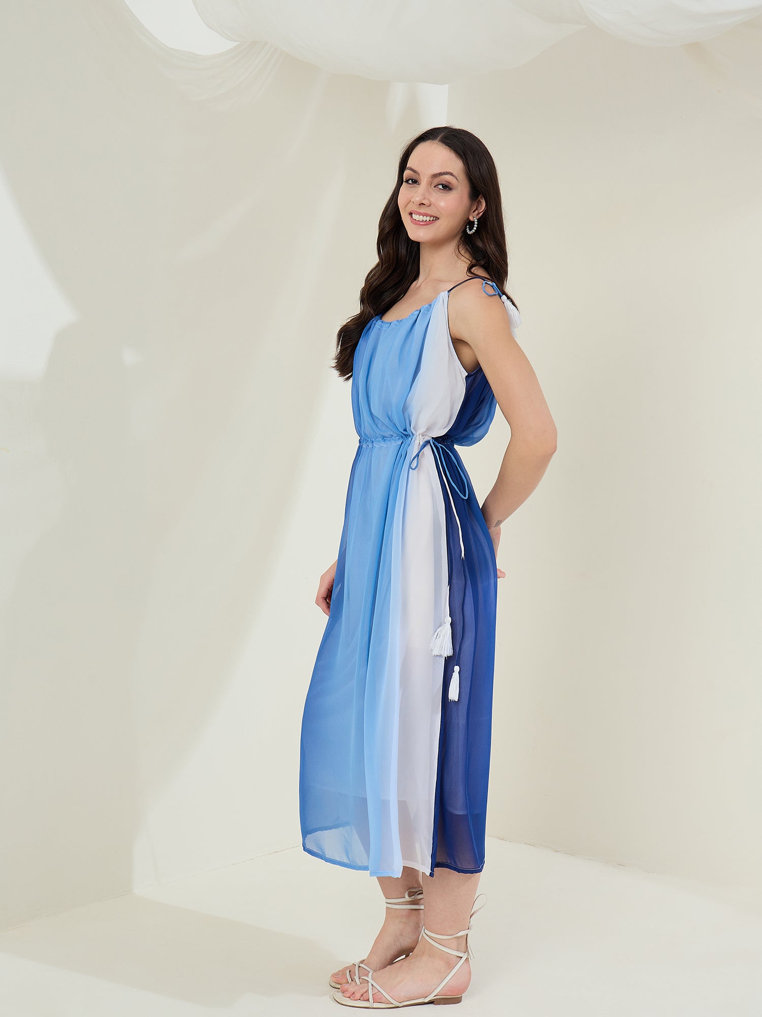 StyleStone Women's Georgette Printed Dress with Drawstrings