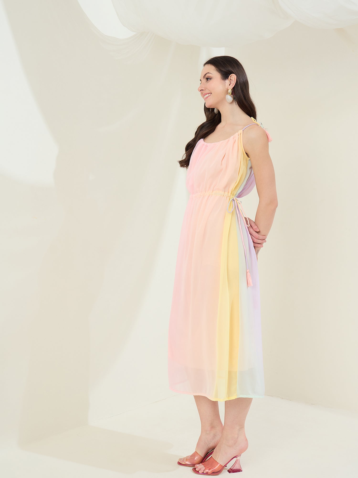 StyleStone Women's Georgette Printed Dress with Drawstrings