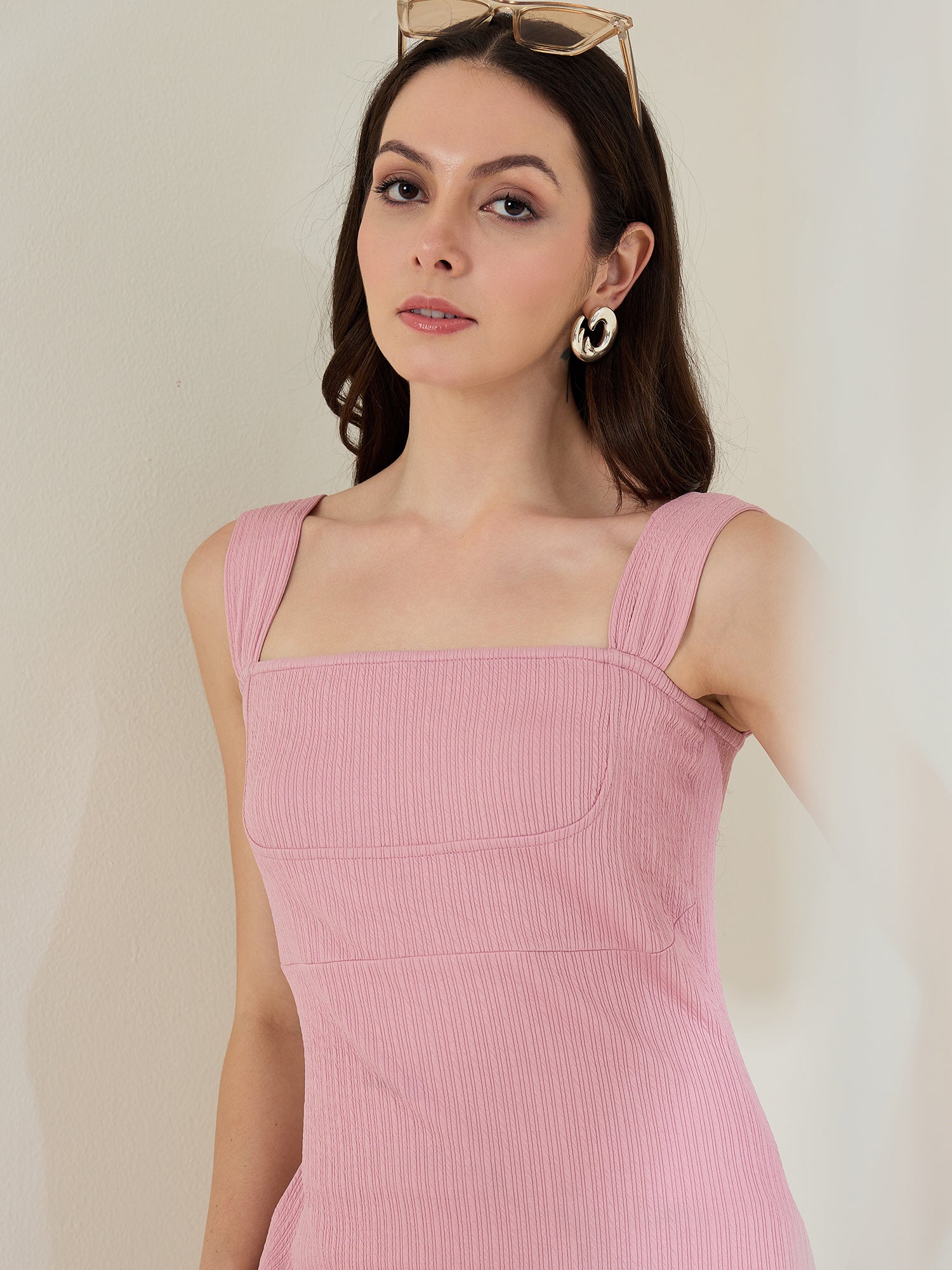 StyleStone Women's Pink Dress with Self Design Maxi Dress