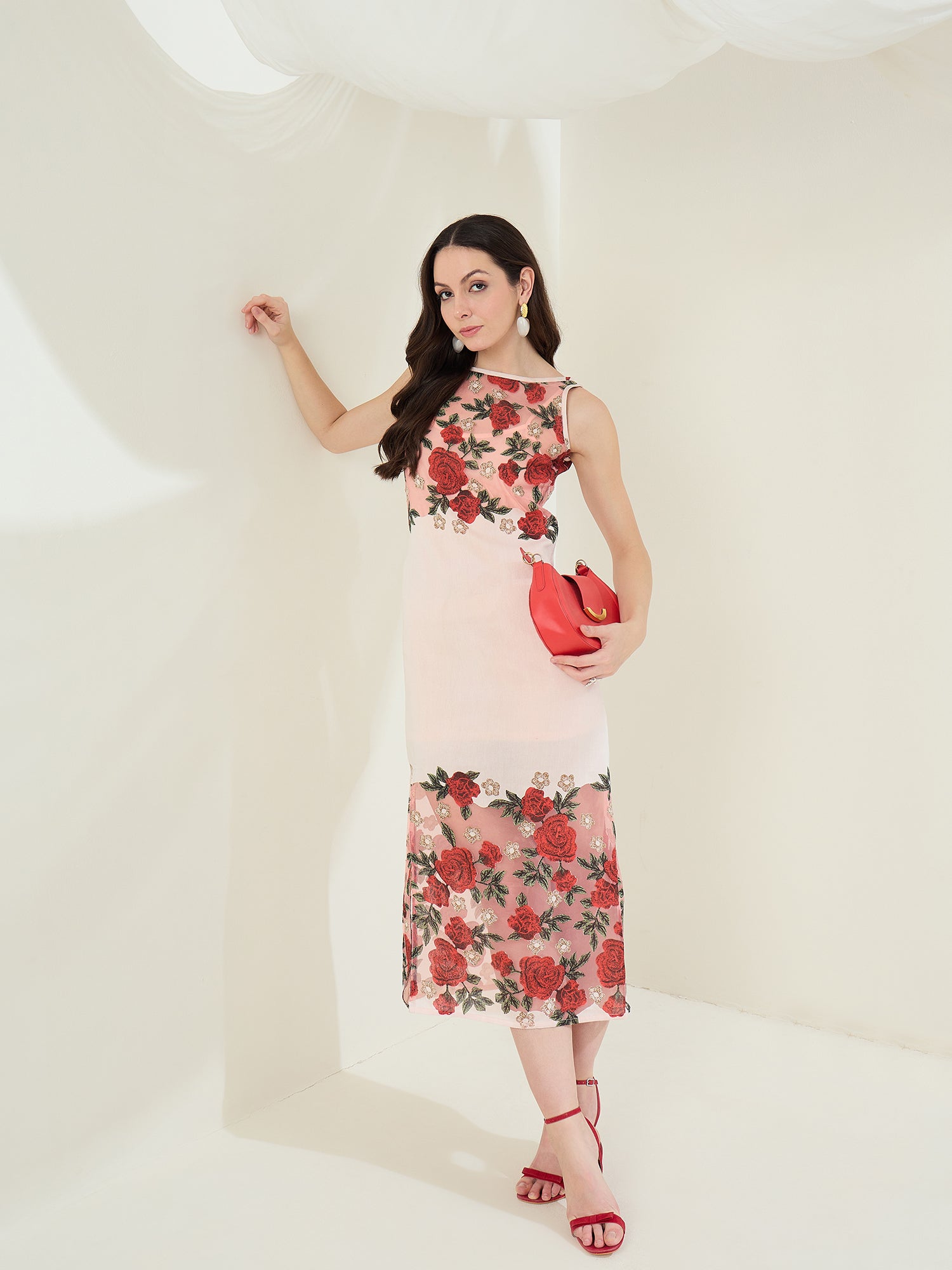 StyleStone Women's Pink Dress with self emroidered Patch work detail