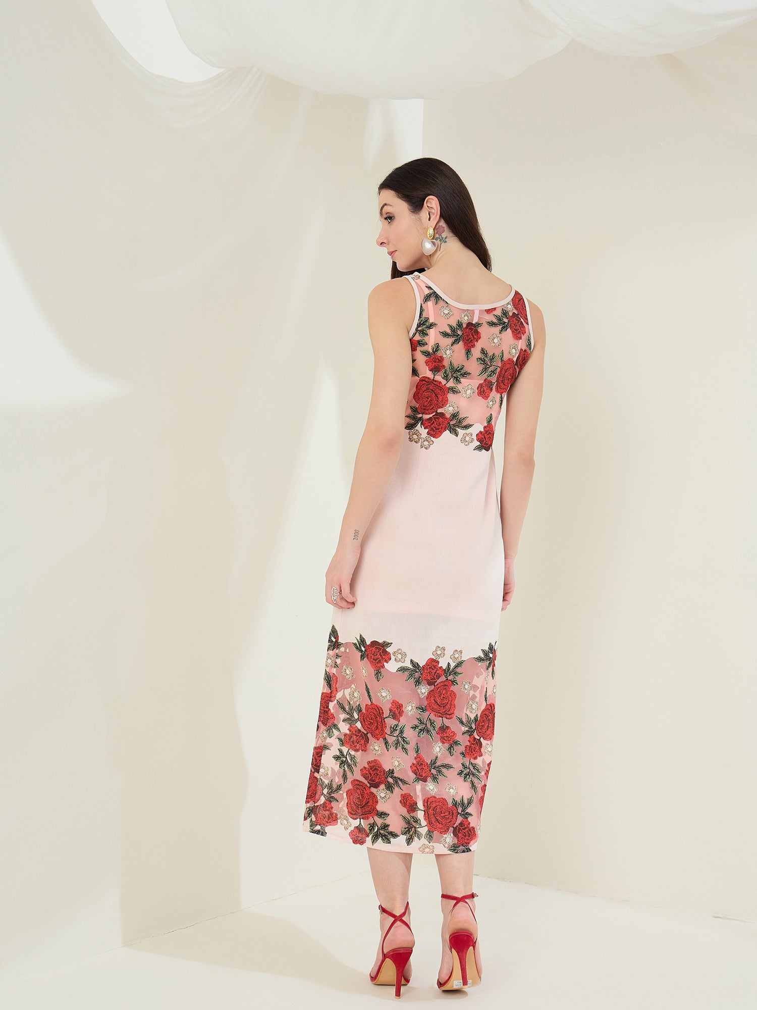 StyleStone Women's Pink Dress with self emroidered Patch work detail