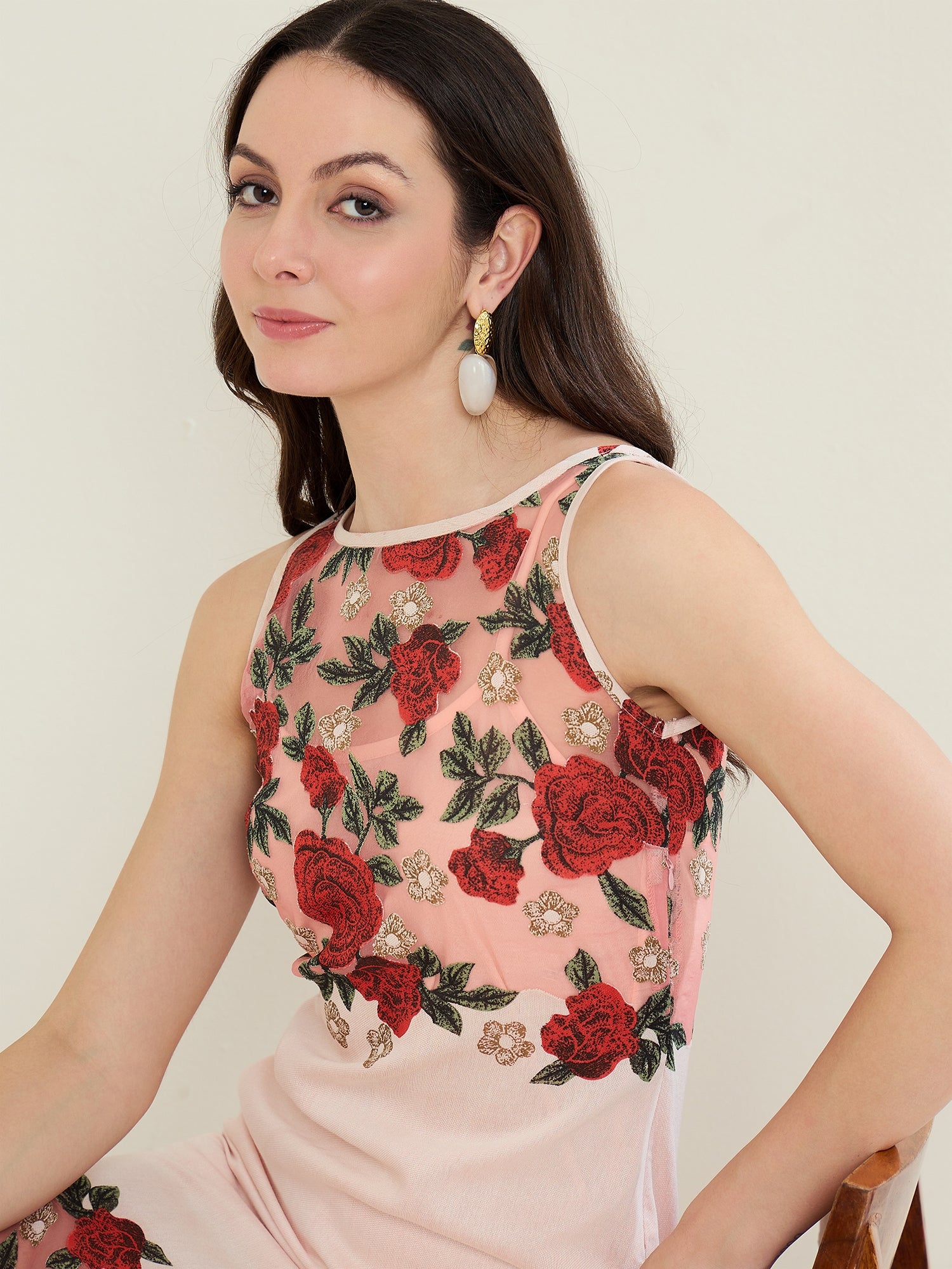 StyleStone Women's Pink Dress with self emroidered Patch work detail